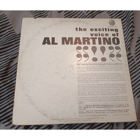 EXCITING VOICE OF AL MARTINO - 1962 - vinyl LP - Balistrieri/Alioto family - Picture 3 of 5